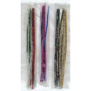 Lot of 3 Bags Tinsel Chenille Stems 6 colors Sparkly Metallic For Arts & Crafts